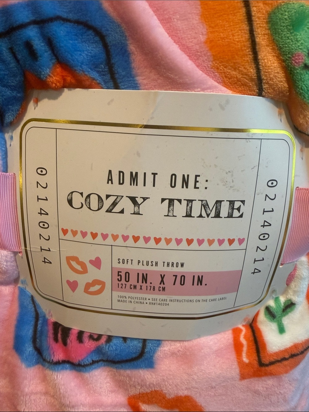 Pink 'Cozy Time' Plush Throw Blanket with Playful Prints - Picture 2 of 3